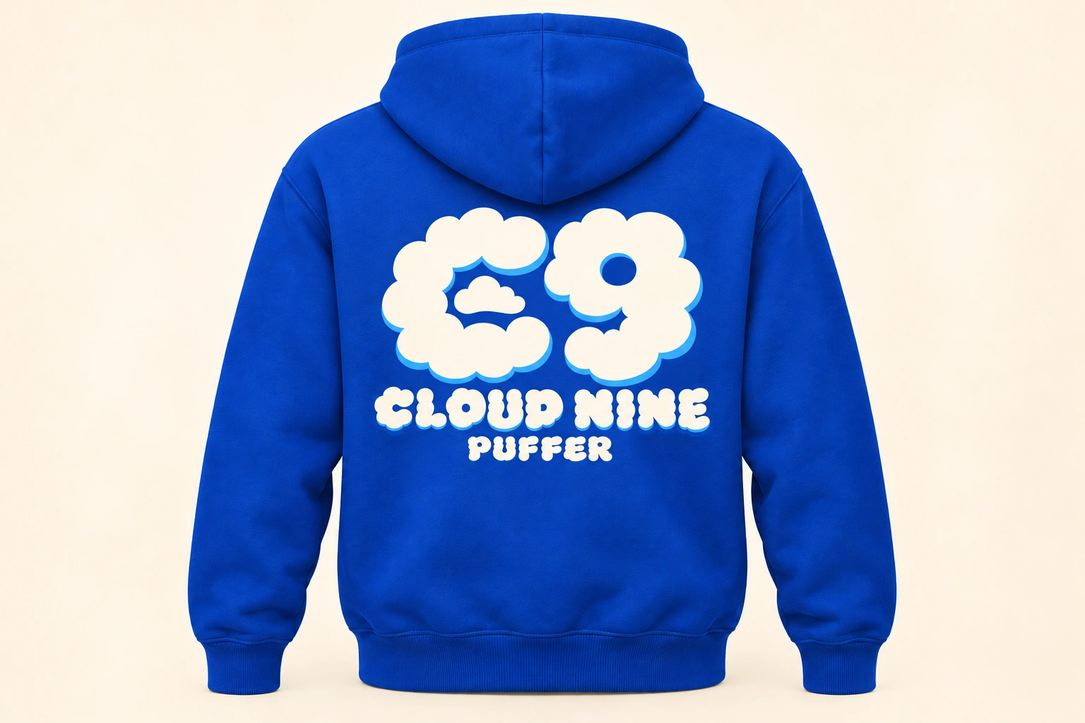 C9 Puff Hoodie — Royal blue / Cream / Sky blue — digital mockup